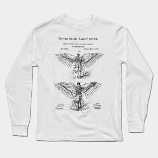 Flying Machine Patent Black Long Sleeve T-Shirt